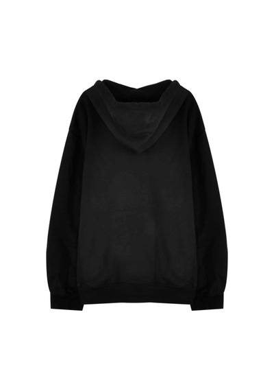 Tarzsokak Unisex Siyah Cec Baskılı Oversize Kapüşonlu Hırka