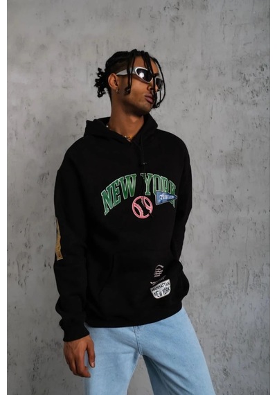 Baskılı Kapüşonlu Sweatshirt - Siyah - Siyah