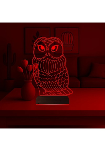 Luvivia Baykuş Tasarım 3d Lamba - Masa Gece Lambası V5 Şeffaf
