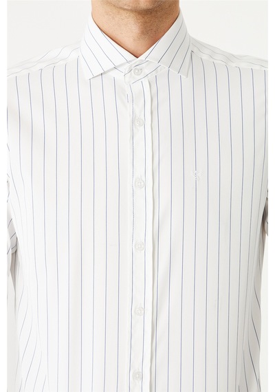 Beyaz Mavi Çizgili Uzun Kollu Gömlek Slim Fit Beyaz-mavi