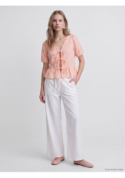 Lcw Vision Pembe Brode Bağlamalı Peplum Bluz