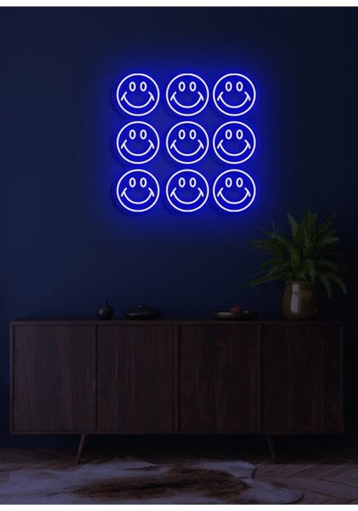 Gülücük Figürlü Neon Tabela Mavi