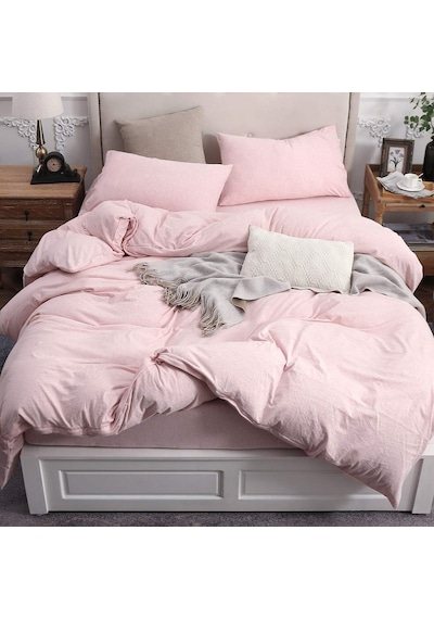 Soft Pink Çarşafı Lastikli Çift Kişilik Nevresim Takımı