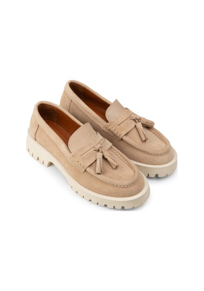 Deery Kadın Hakiki Süet Bej Püsküllü Loafer - 02035zbejc01 Bej