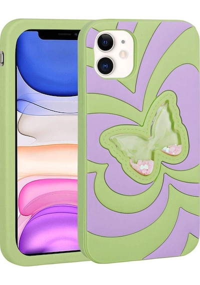 Apple Uyumlu iPhone 11 Kılıf Sıvılı Simli Kelebekli Tasarım Zore