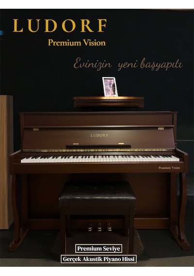 Piyano Ludorf Premium Vision Yüksek Konsol 88 Tuşlu Çekiç Aksiyon Dijital Konsol Piyano Gül Ağacı