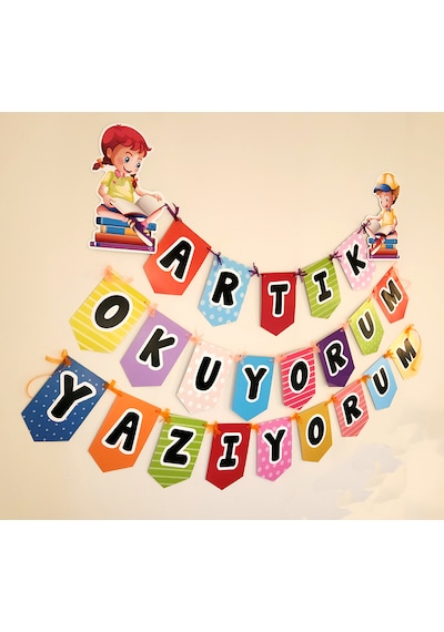 Artık Okuyorum Yazıyorum Okuma Bayramı Hatırası Bayrak Afiş Yazı