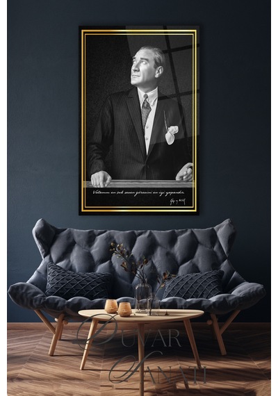 Mustafa Kemal Atatürk Ve Sözleri Cam Tablo,modern Ev Ofis Salon Duvar Dekoru,hediyelik