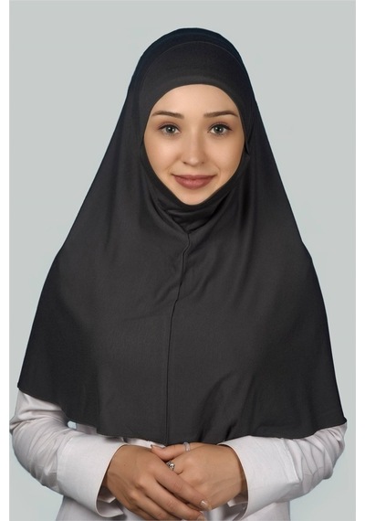 Altobeh Hazır Türban Peçeli Pratik Eşarp Tesettür Nikaplı Hijab - Namaz Örtüsü Sufle (XL) - Füme