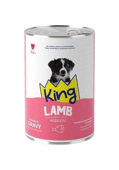 King Sos İçerisinde Et Parçacıklı Kuzu Etli Yavru Köpek Konservesi 400gr