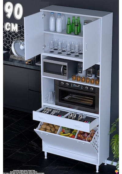 Belin 90 Cm Fırın Dolabı Kahve Köşesi Kapaklı Sepetli Mutfak Kiler Dolabı Banyo Dolabı 90x226x32 Cm Beyaz Belin 90 Cm Fırın Dolabı Kahve Köşesi Kapaklı Sepetli Mutfak Kiler Dolabı Banyo Dolabı 90x226x32 Cm Beyaz