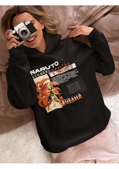 Sevbano Naruto Uzumaki Kurama Baskılı Unisex Oversize Anime Karakterler H Siyah