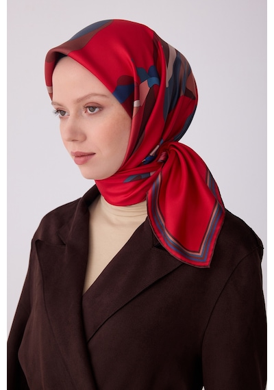 Çiçek Desen İpek Twill Eşarp - 2026 İlkbahar-yaz T 4303 Kırmızı