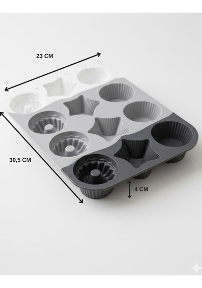 12'li Silikon Cupcake Kalıbı Kek Ve Kurabiye Kalıp Seti Çok Amaçlı Pişirme Kalıbı Grı
