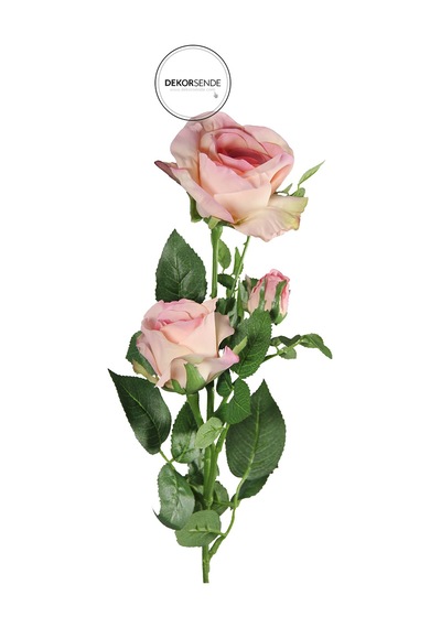 Yapay 3'lü Açmış Gül Dalı Açık Pembe 69 Cm Açık Pembe