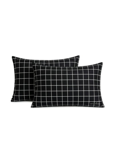 More Home Pamuklu Yastık Kılıfı 2 Adet 50 X 70 Cm Kareli Siyah Beyaz