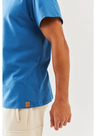 Erkek Oversize Rahat %100 Pamuklu Penye Bisiklet Yaka Kısa Kol Basic T-shirt Classic Collection Mavi