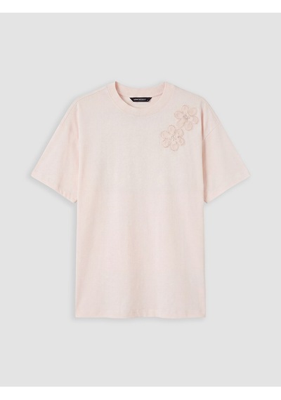 Lcw Modest Pembe Bisiklet Yaka Nakışlı Bluz