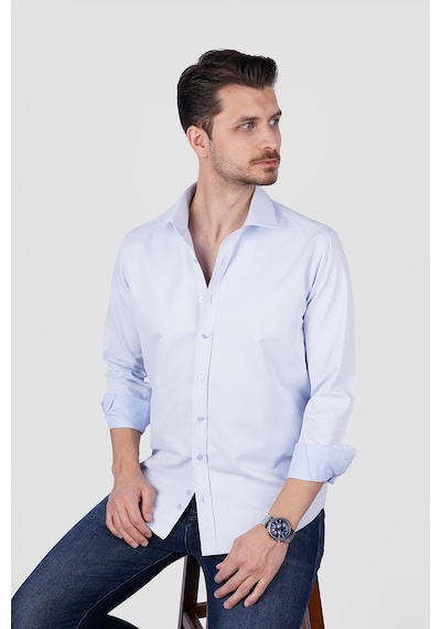 Açık Mavi Saten Slimfit Erkek Gömlek Açik Mavi
