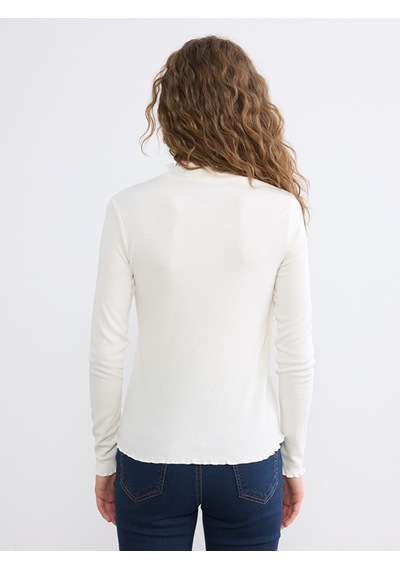 Lcw Modest Ekru Fırfırlı Dik Yaka Kadın Body