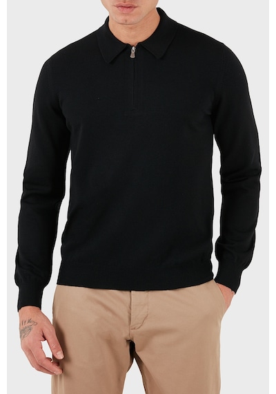 Gran Sasso Erkek Polo Yaka Kazak 55125 14290 099 Siyah Siyah