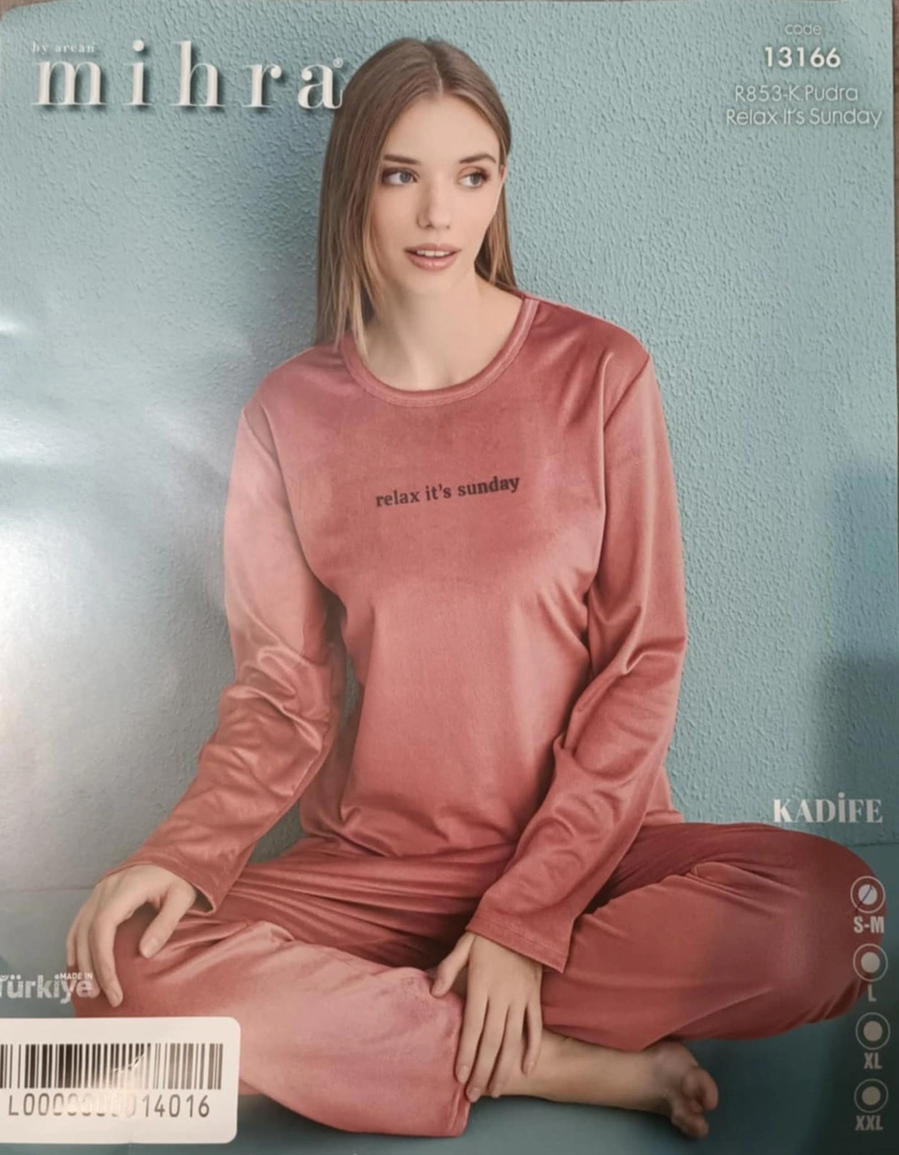 Mihra Kadın Kışlık Bisiklet Yaka Kadife Pijama Takımı 13166p - 1 Adet Pudra