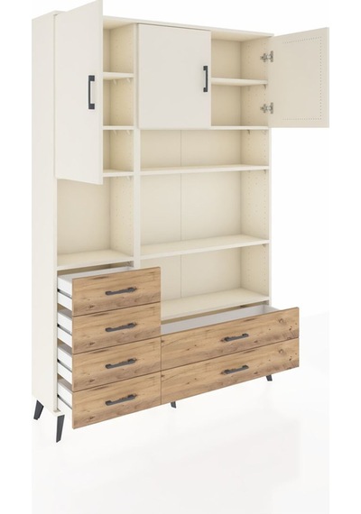 Arges Dolap 9 Raflı 6 Çekmeceli 3 Kapaklı 132x30x195 Aytaşı-aytaşı/çam Aytası/atlas Çam