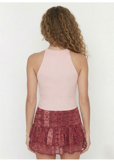 Neden Tekstil Kadın Fitilli Halter Yaka Crop Bluz - Toz Pembe