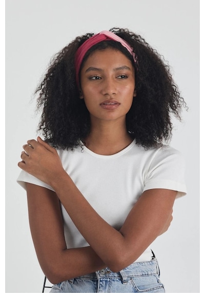 Butikgiz Beyaz Kısa Kol Bisiklet Yaka Vücuda Oturan Kaşkorse Crop + Bandana Set %100 Pamumklu, Esnek Rahat Beyaz-fuşya-pembe