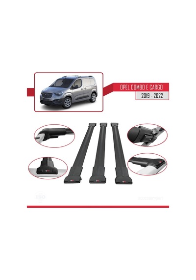 Opel Combo E Panelvan 2019-2022 Arası İle Uyumlu Fly Model Ara Atkı Tavan Barı Siyah 3 Adet Bar
