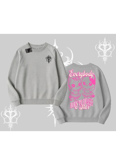 Startmore Born To Be A Star Yazılı Sevimli Kedi Arka Baskılı Biskilet Sweatshirt Gri
