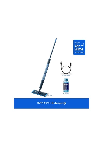 Philips Oneup 5000 Serisi Elektrikli Mop, Kablosuz, Bakterilere Karşı %99,9 Etkili, 360 Derece Başlık İle Zahmetsiz Genel