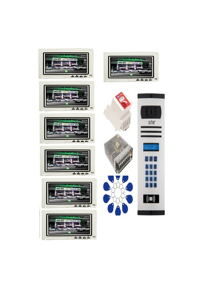7 Daire Nts 2015-b 7'' Görüntülü Diafon Beyaz-8004 Tuş Takımlı Şifreli+geçişli Zil Panelli Set