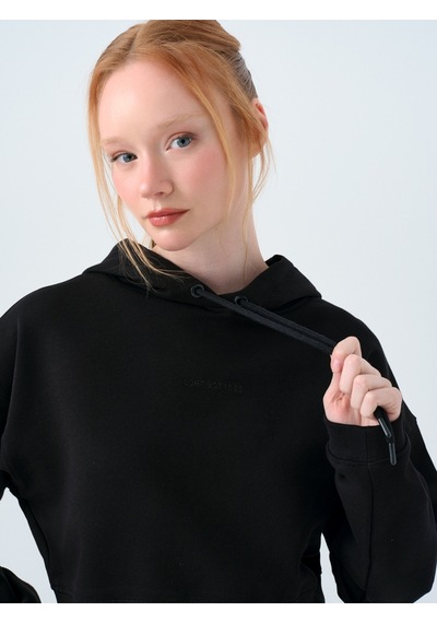 Loose Crop Kadın Sweatshirt Siyah