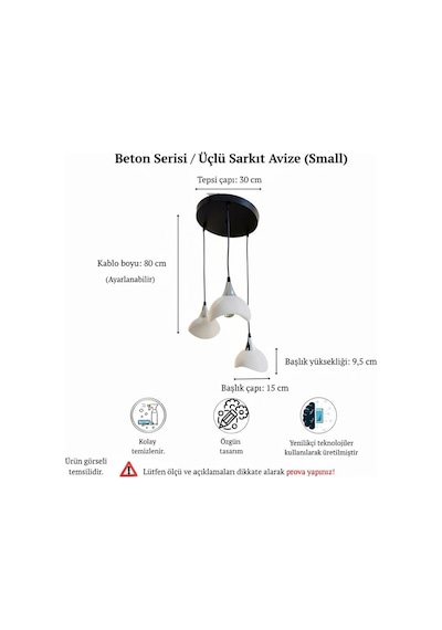 İskandinav Tarz Beton Görünümlü Bohem Üçlü Sarkıt Avize- Mermer - Yemek Masası Salon Mutfak Hol Aydınlatması Cata Led Ampul Hediye Mermer