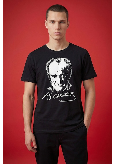 Tommy Life Siyah Ay Yıldız Baskılı Unisex T-shirt - 88510
