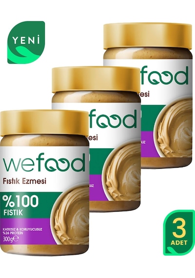 Wefood Şekersiz Sade Fıstık Ezmesi 300 gr 3'lü