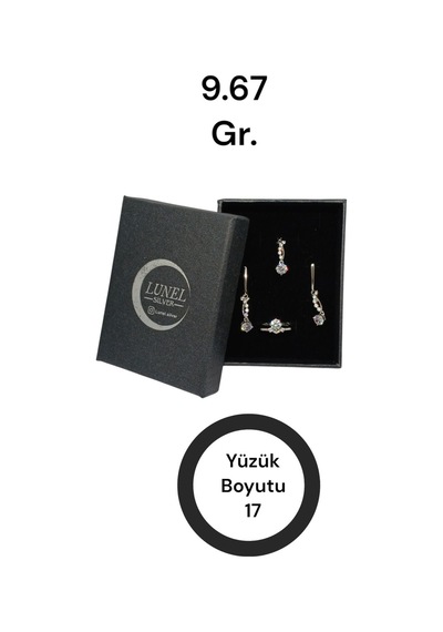 Kombin Yüzüklü Tektaş Gümüş Takı Seti 925 Ayar, Şık Ve Zarif Kadın Aksesuarı Gümüş