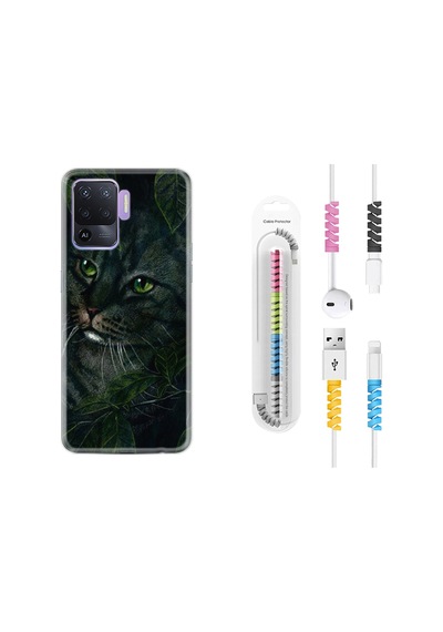 Oppo Reno 5 Lite Kılıf Kablo Koruyuculu Flowers Cat 1345