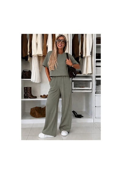 Butik İstanbul Kadın Kısa Kollu Bisiklet Yakalı Modal Bluz Ve Pantolon Ikili Takım Yeşil