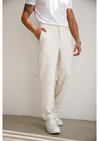Braccas Erkek Esnek Dokulu Slim Fit Bej Pantolon Bej