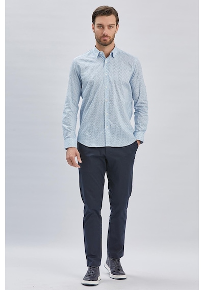 İmza Mavi Kısalabilir Kol Baskılı Düğmeli Yaka Cepsiz %97 Pamuk %3 Elastane Klasik Slim Fit Gömlek 1004240116-mavi Mavi