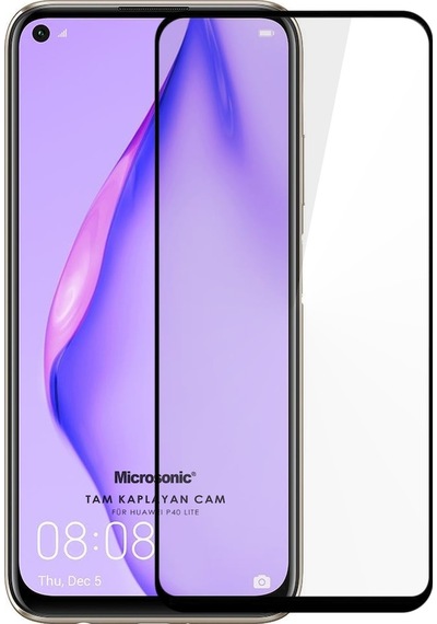 Microsonic Huawei P40 Lite Tam Kaplayan Cam Ekran Koruyucu Siyah 439006930