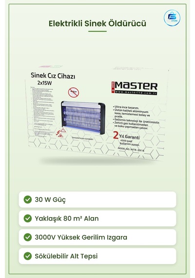 Elektrikli Sinek Öldürücü Cihaz 30w 2x15w 3000v M² Kapsama Ev Ofi