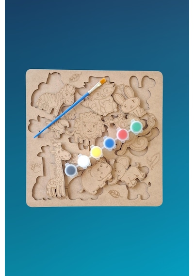 Çocuklar İçin Zeka Ve Beceri Geliştiren Safari Ahşap Boyama Puzzle Seti
