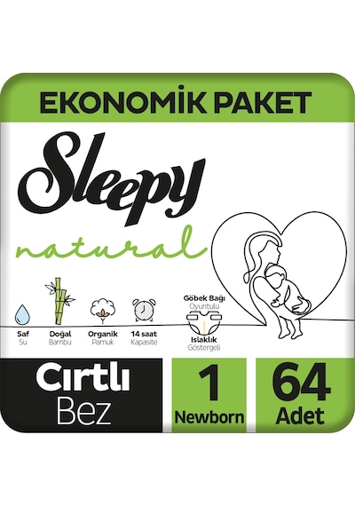 Sleepy Natural Ekonomik Paket Bebek Bezi 1 Numara Newborn 64 Adet