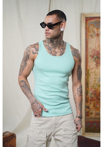 Slim Fit Kaşkorseli Esnek Düz Erkek Sporcu Atlet Mint Yeşili