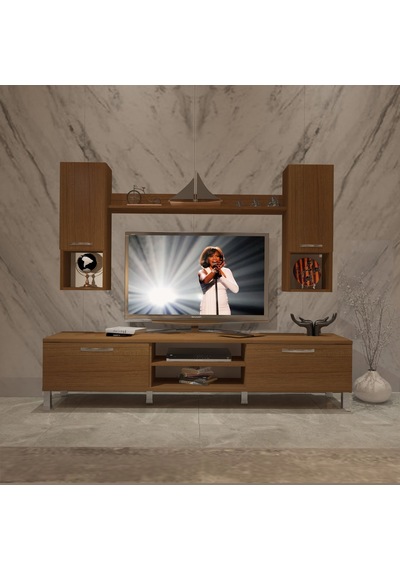 Decoraktiv Eko 5da Mdf Dvd Krom Ayaklı Tv Ünitesi Tv Sehpası Ceviz