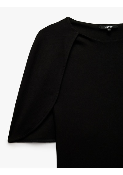 Koton Pamuklu Slim Fit Bisiklet Yaka Pelerin Kollu Tişört Siyah 7wak50014pk