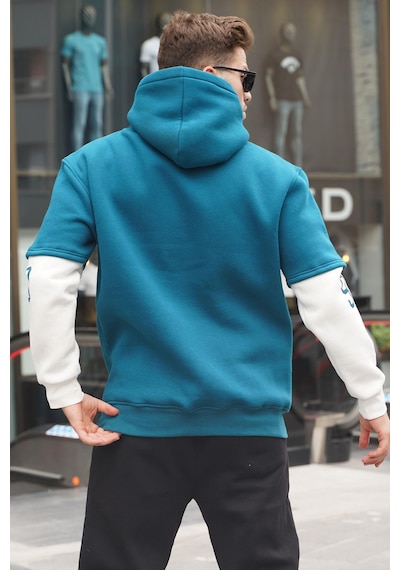 Madmext Petrol Mavisi Nakışlı Kapüşonlu Sweatshirt 6141-petrol Yeşili Petrol Yeşili